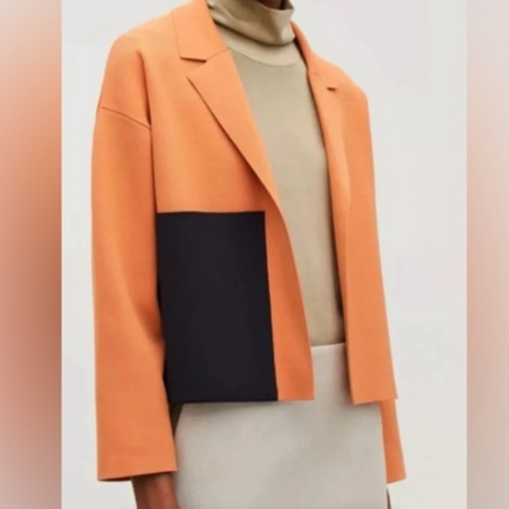 COS Orange and Black Colorblock Cropped Blazer